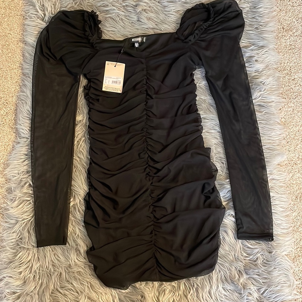 NEW! Black sheer rutched dress